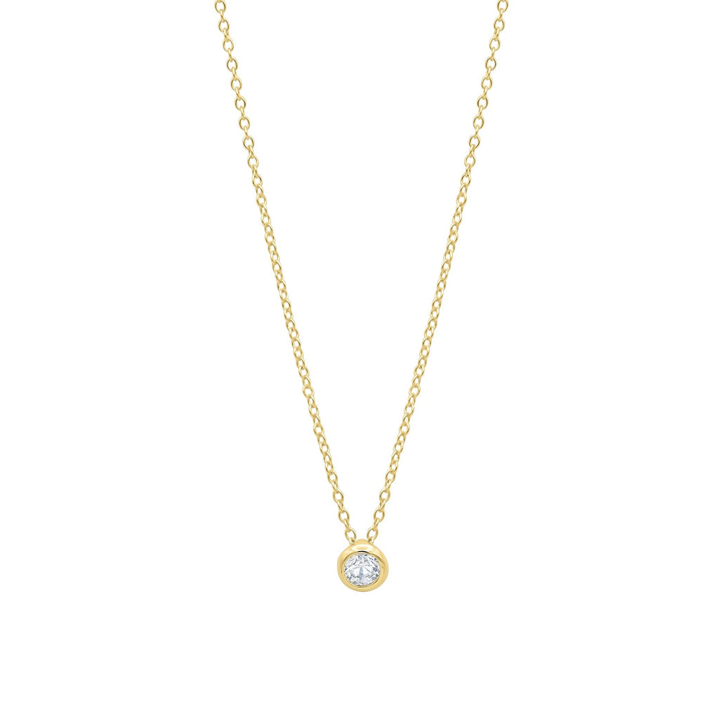 solitaire diamond necklace bezel gold cz