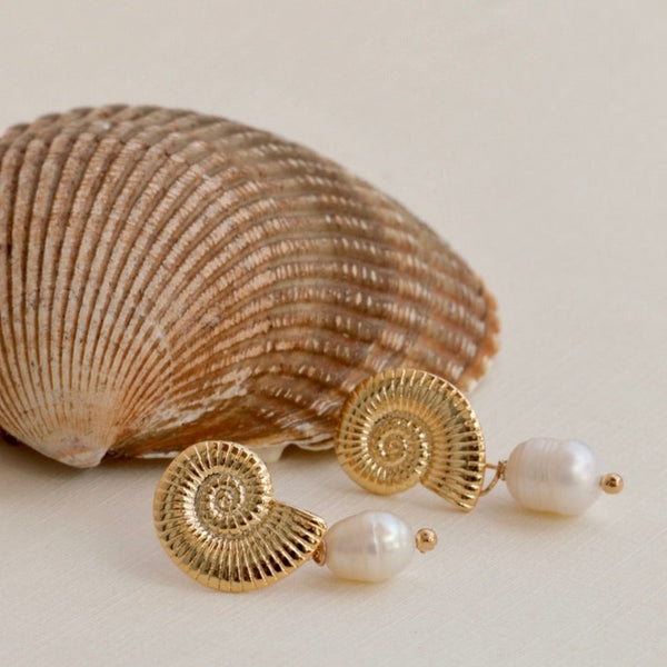 shell earrings pearl conch swirl jewelry gold