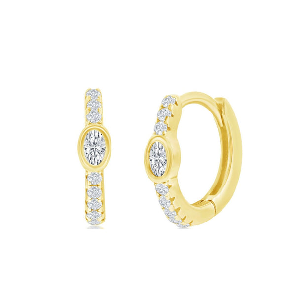 oval bezel solitaire cz huggies gold