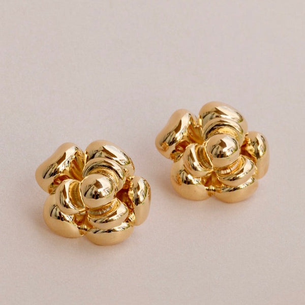 statement rose flower earrings gold