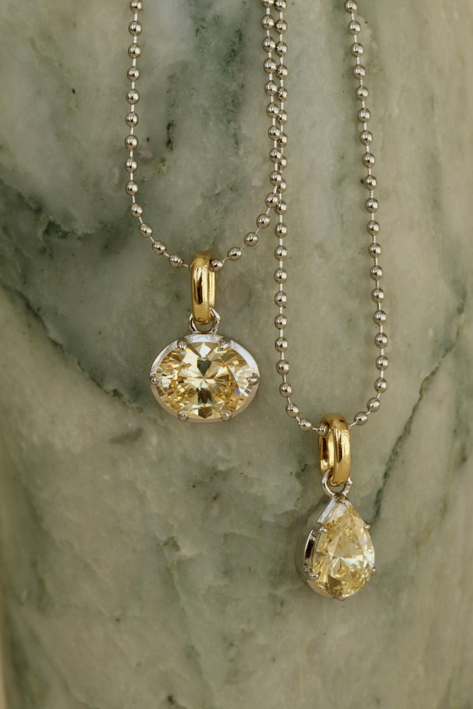 canary yellow diamond cz pear teardrop pendant necklace silver butter