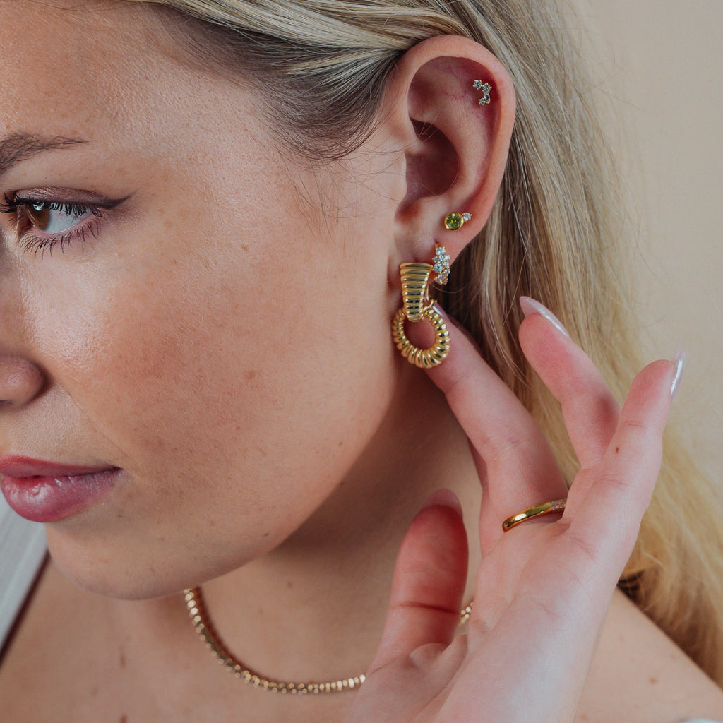 ripple statement studs dangle gold earrings