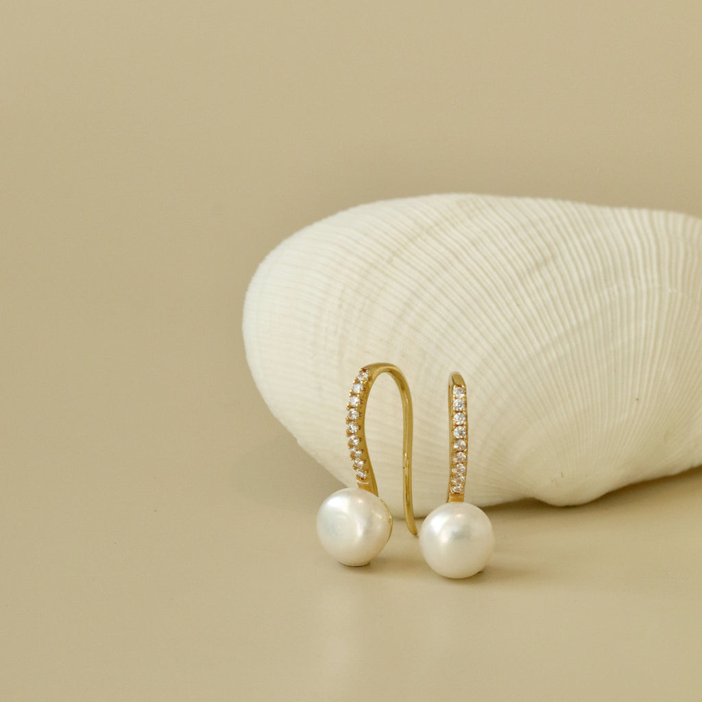 pearl loop hoop dangle earring bridal gold silver