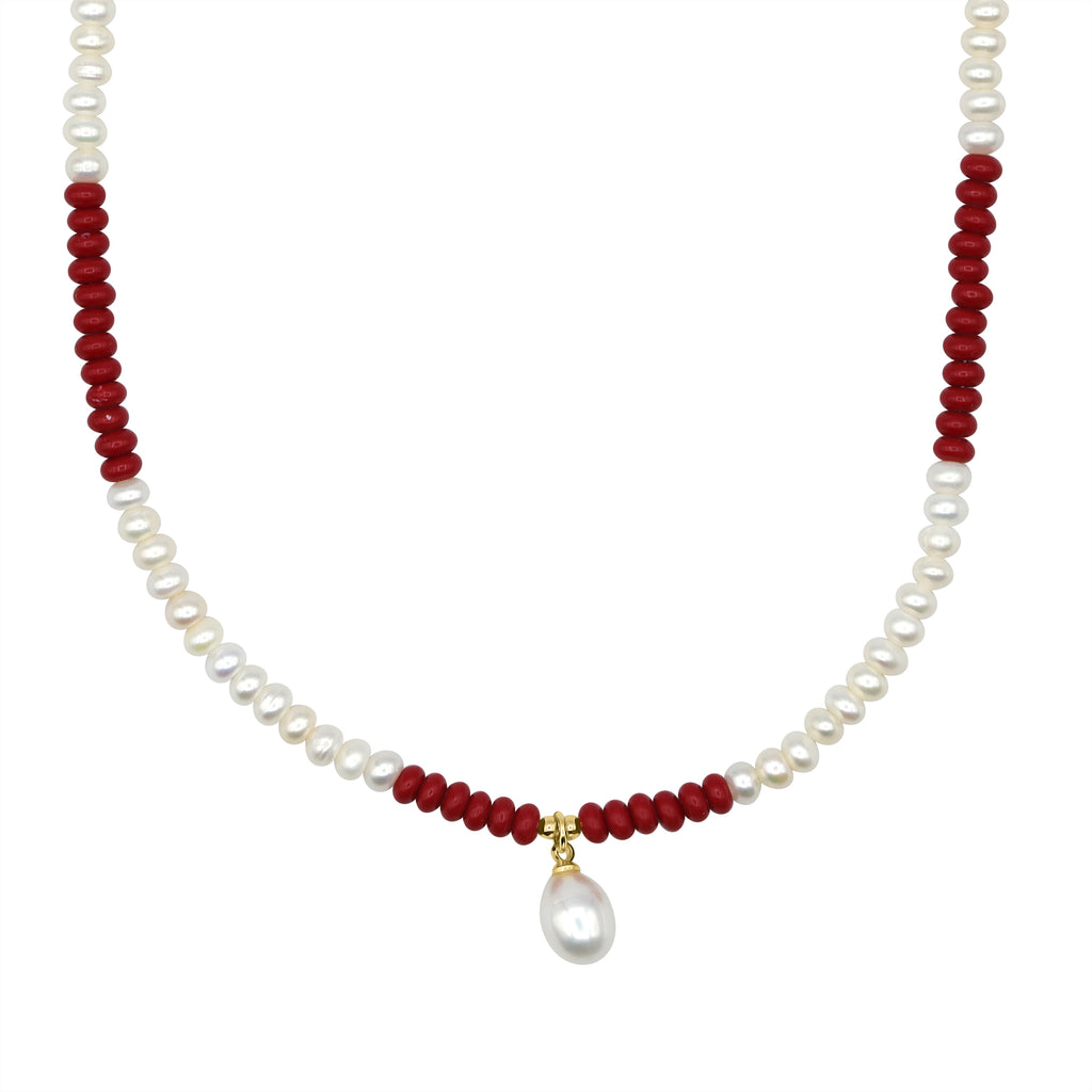 red agate white summer jewelry beaded necklace