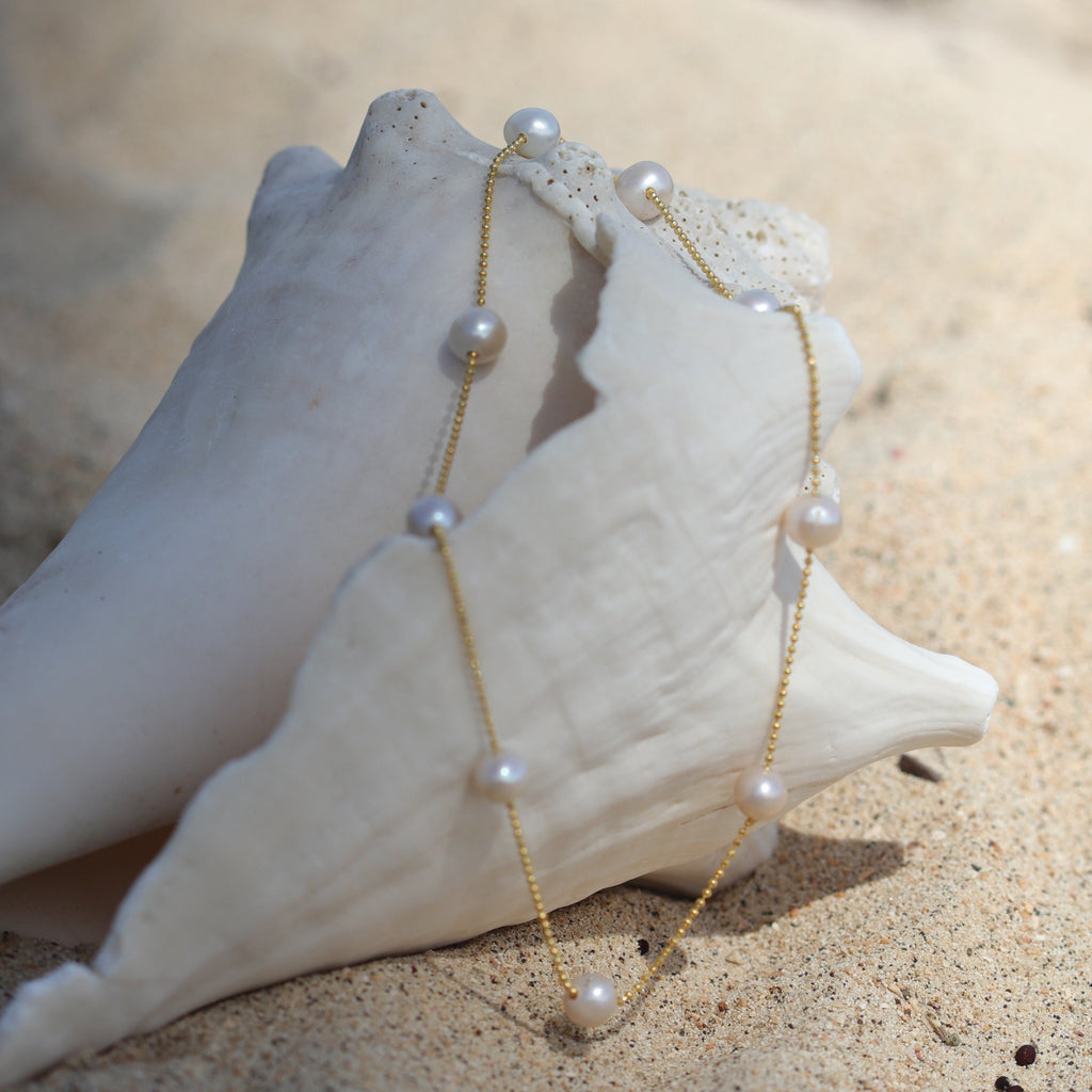 pearl station necklace gold silver
