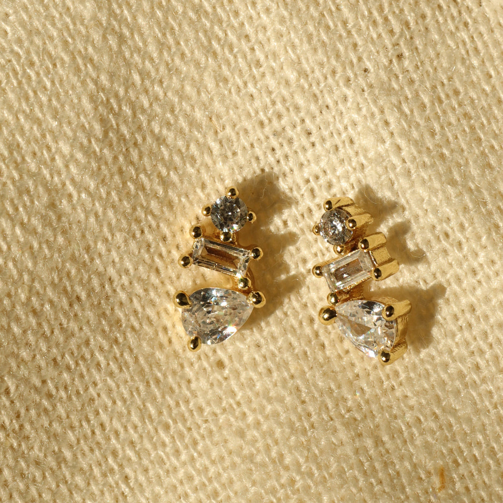 cz white studs gold cluster earrings mini piercings