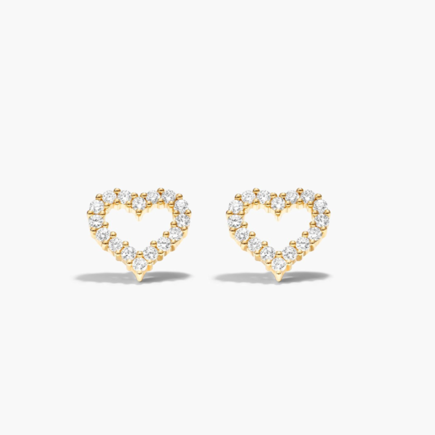 pave gold heart studs earrings diamond