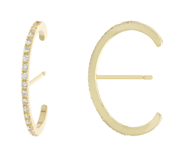 suspender gold earring minimal cz pave