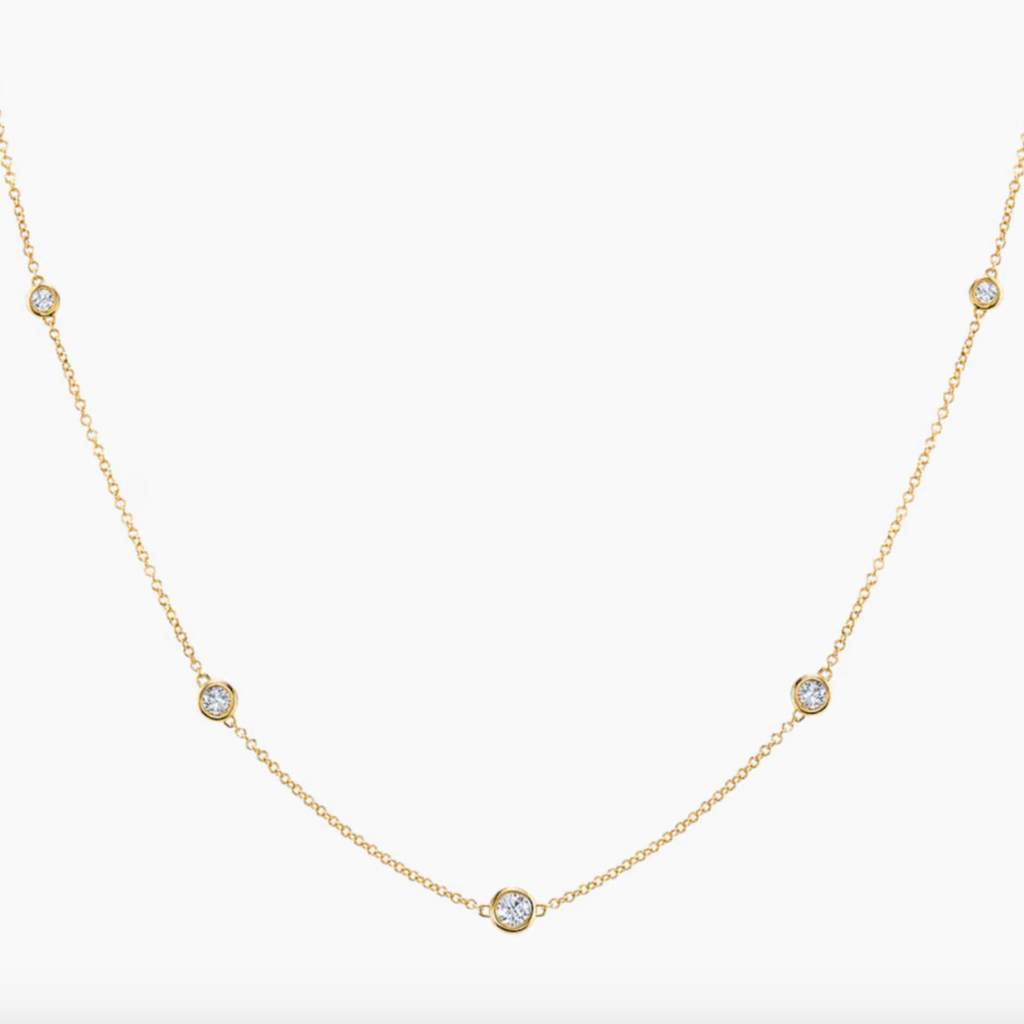 bezel cz diamond gold necklace station