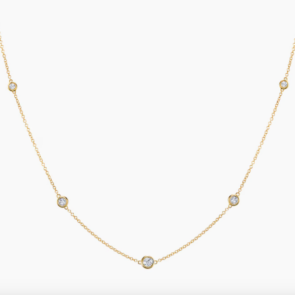 bezel cz diamond gold necklace station