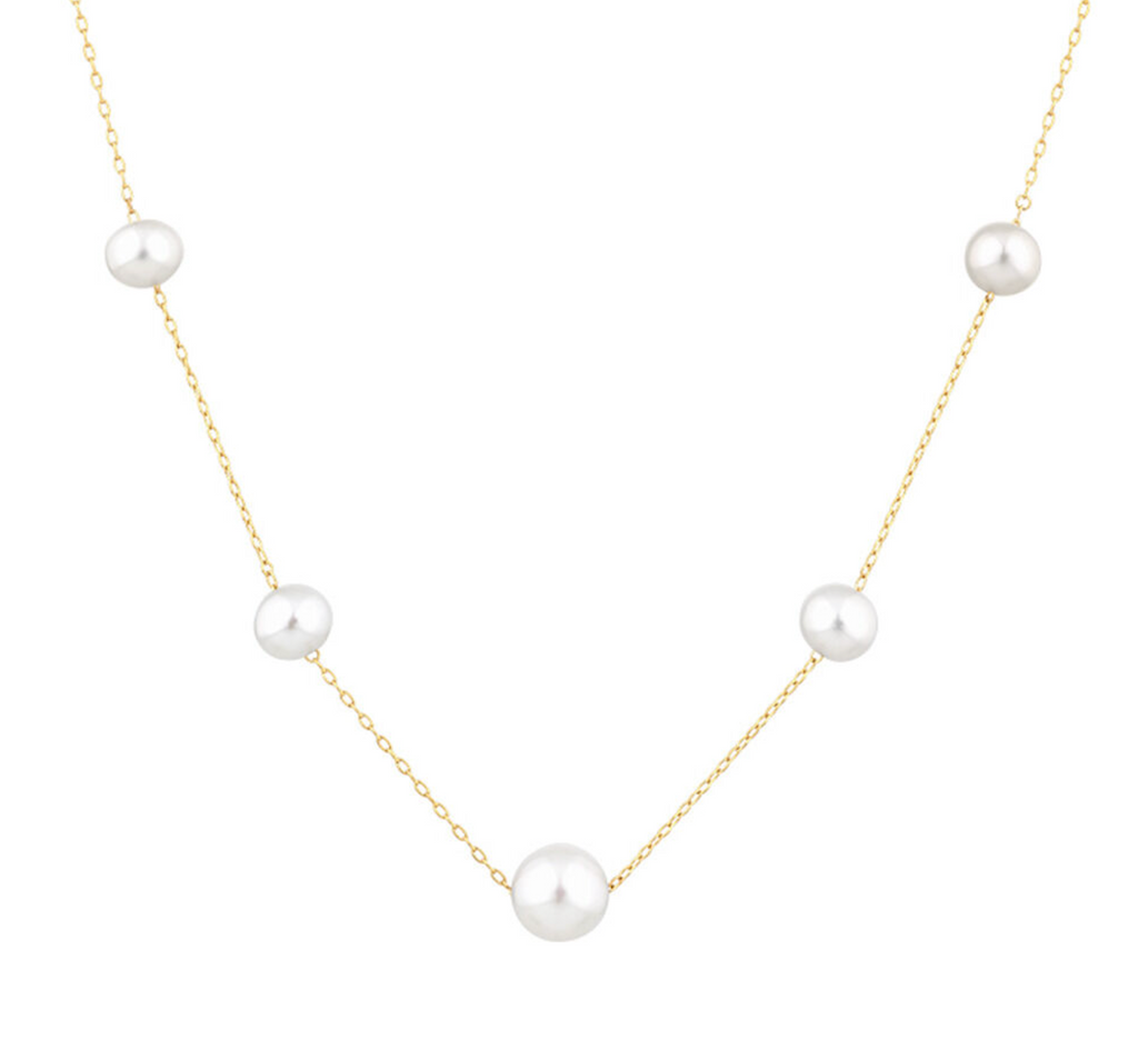 pearl station necklace gold silver