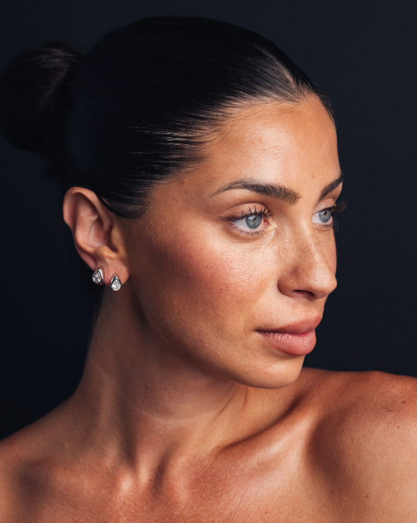 stud huggie stuggie pear teardrop cz earrings