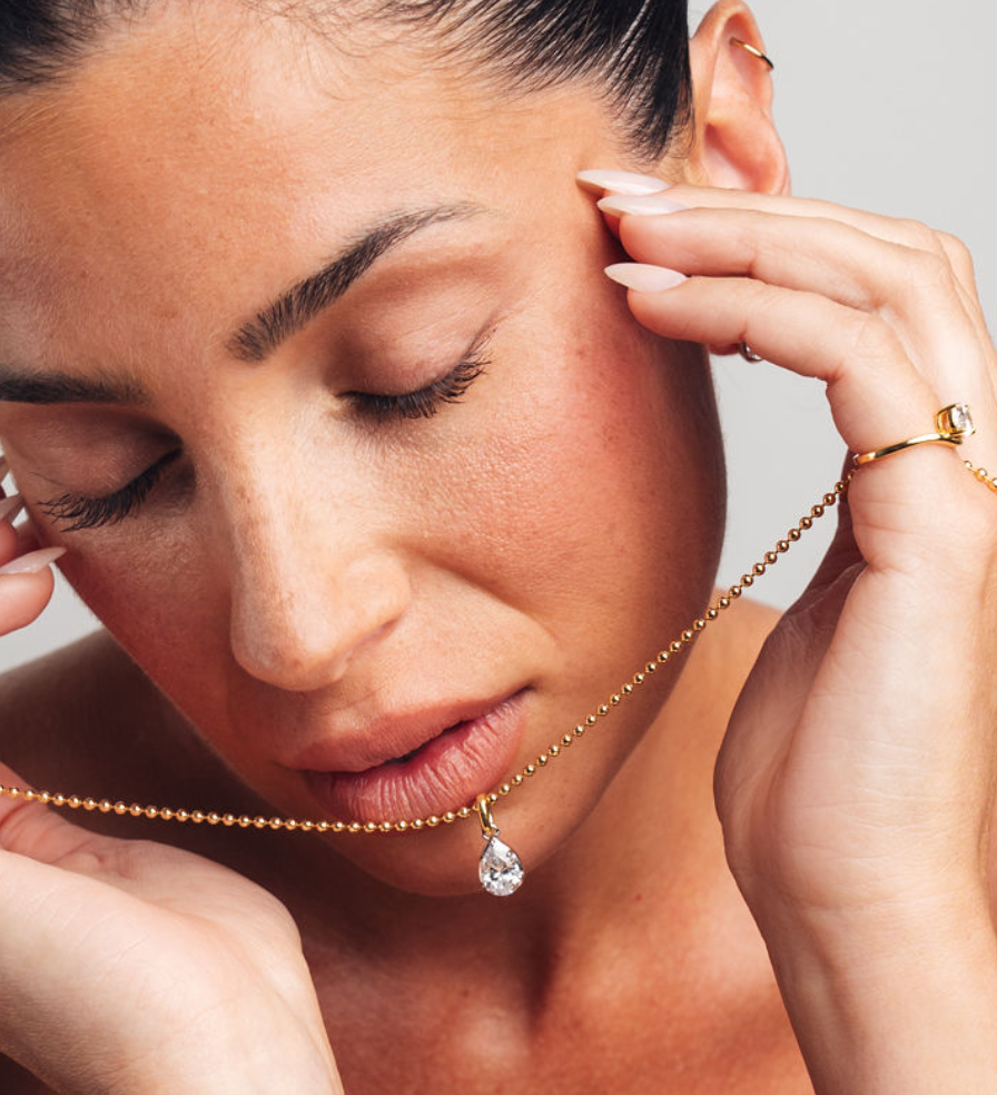 east west bezel oval cz diamond pendant two tone