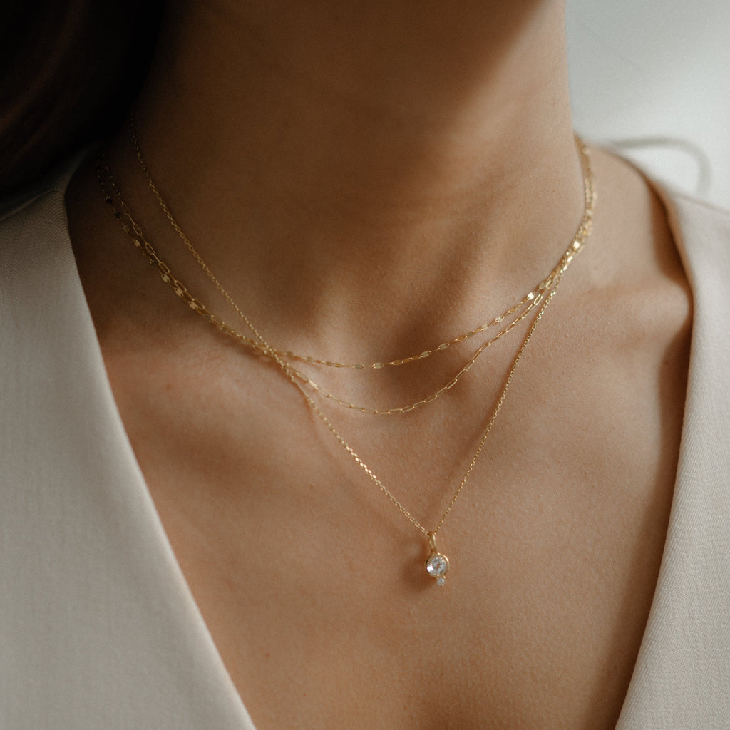 mini staple gold necklace 14k