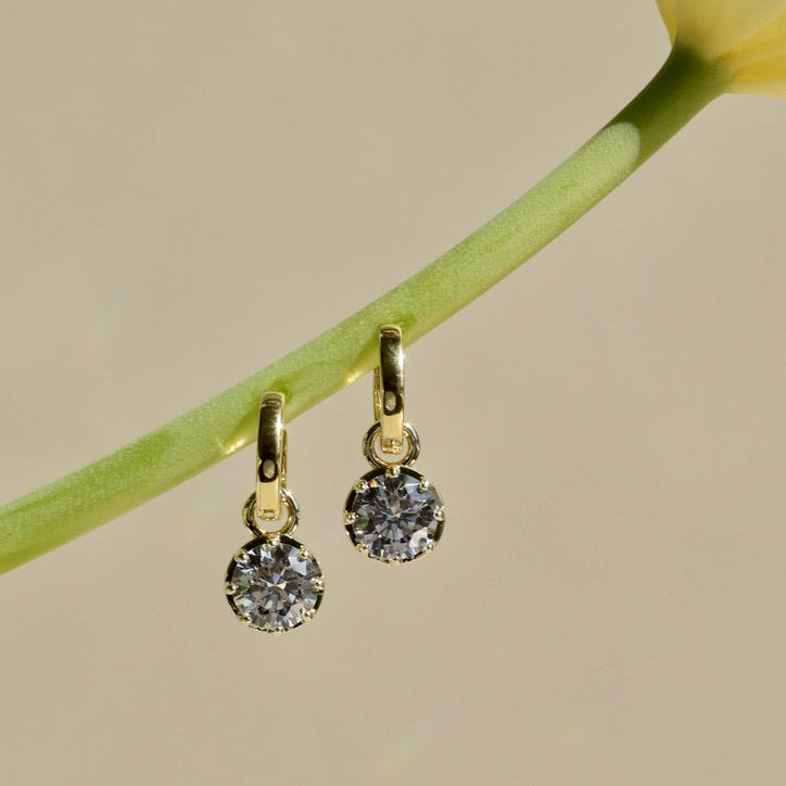 round cz diamond charm huggies earrings