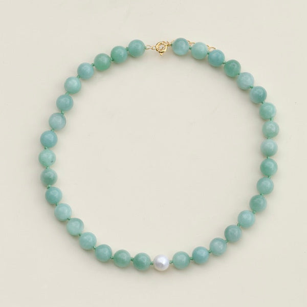 green jade amazonite turquoise blue beaded necklace pearl summer jewelry