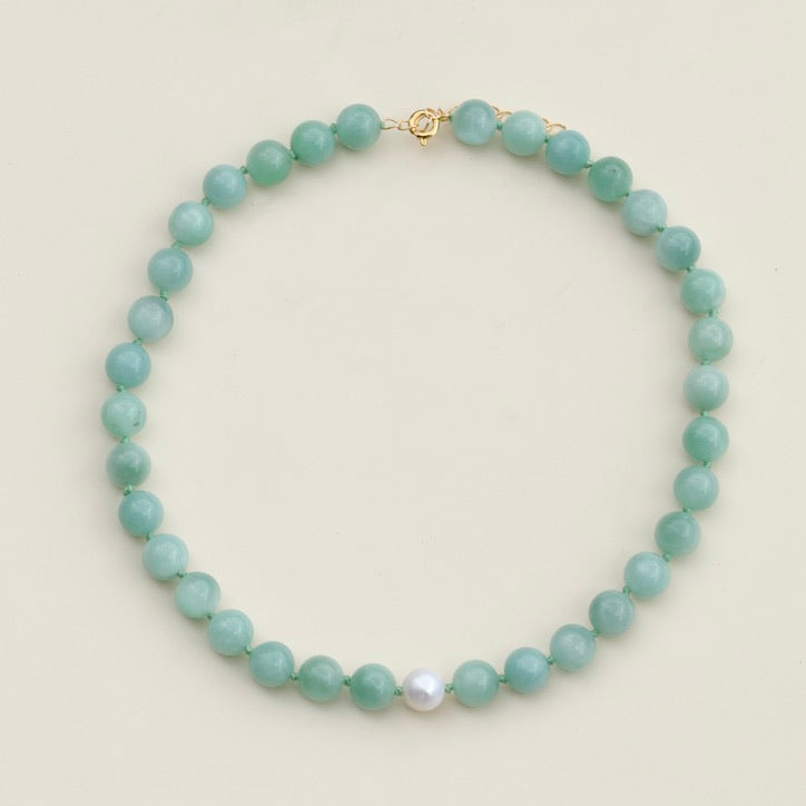 green jade amazonite turquoise blue beaded necklace pearl summer jewelry