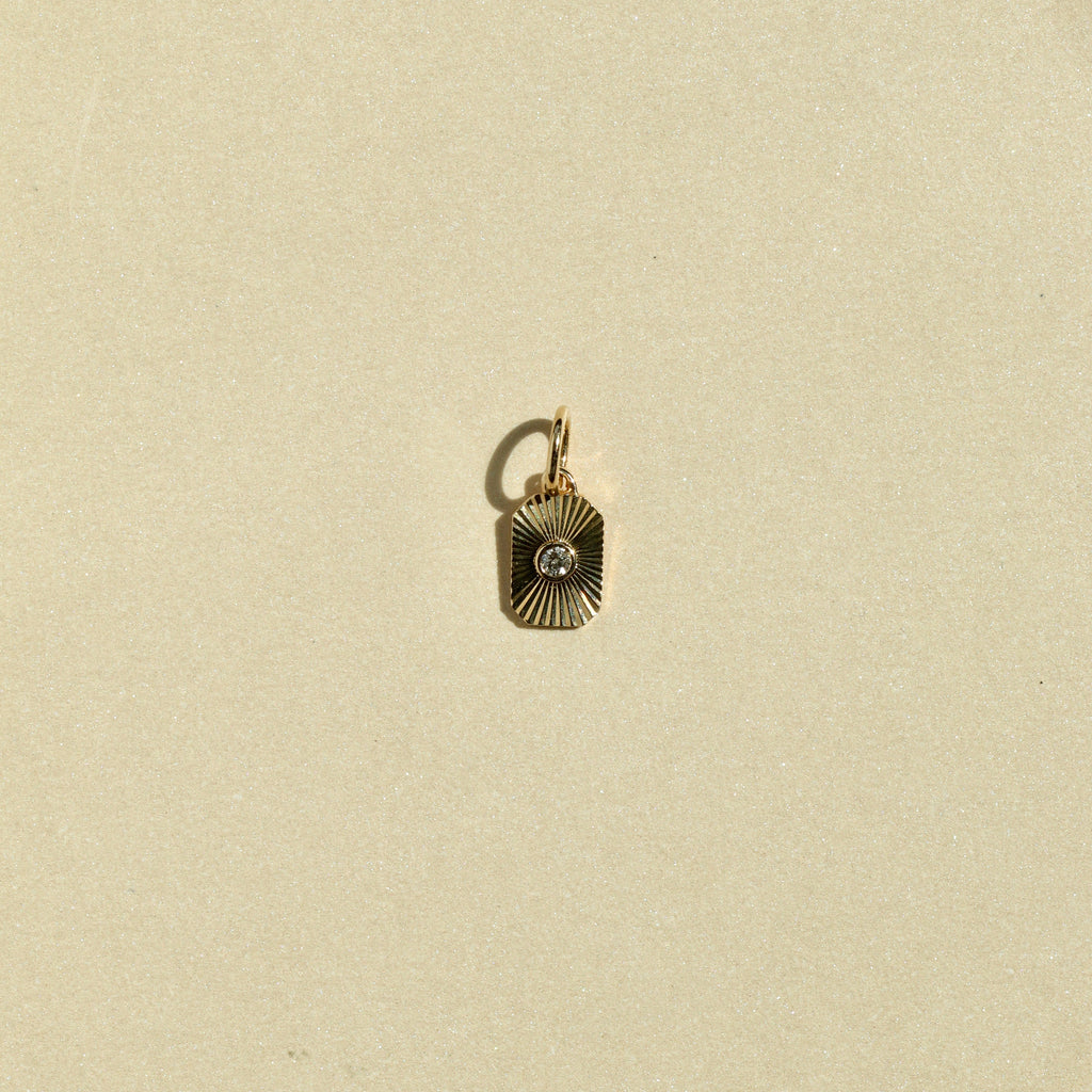 medallion tag diamond charm 14k gold