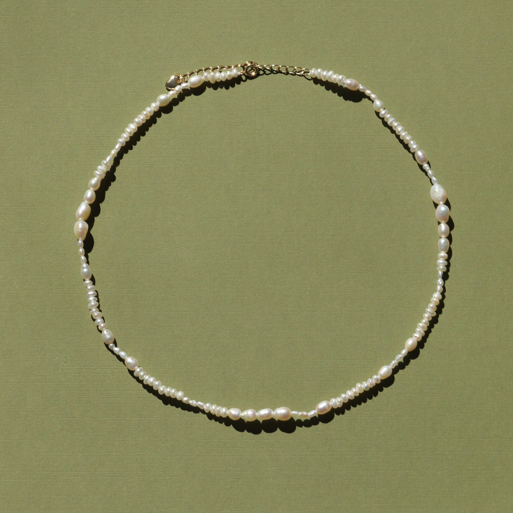 pearl mixed size freshwater necklace summer gold