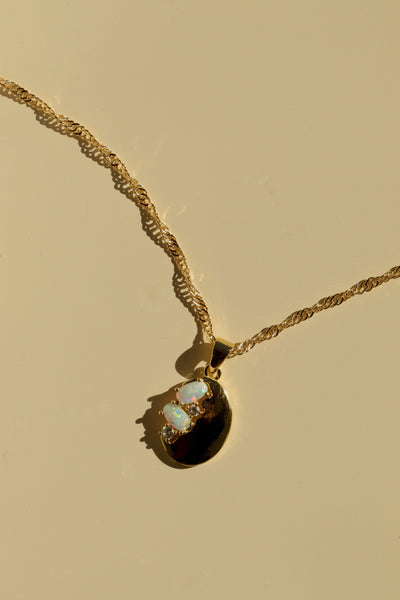 opal mosaic pendant gold necklace coin