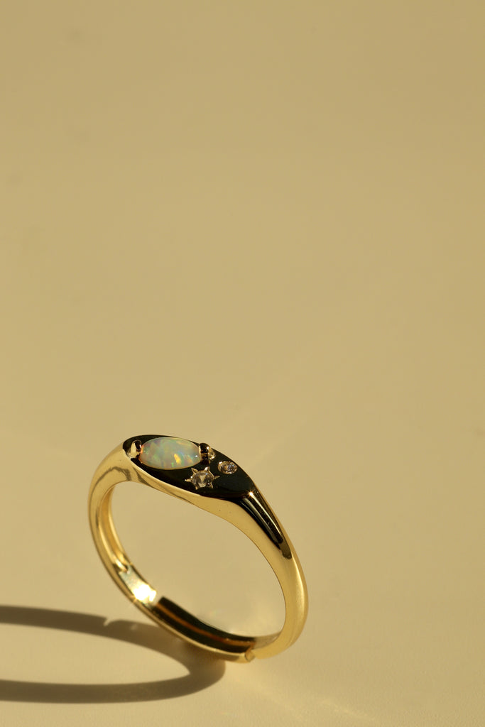 opal mosaic ring gold adjustable fire