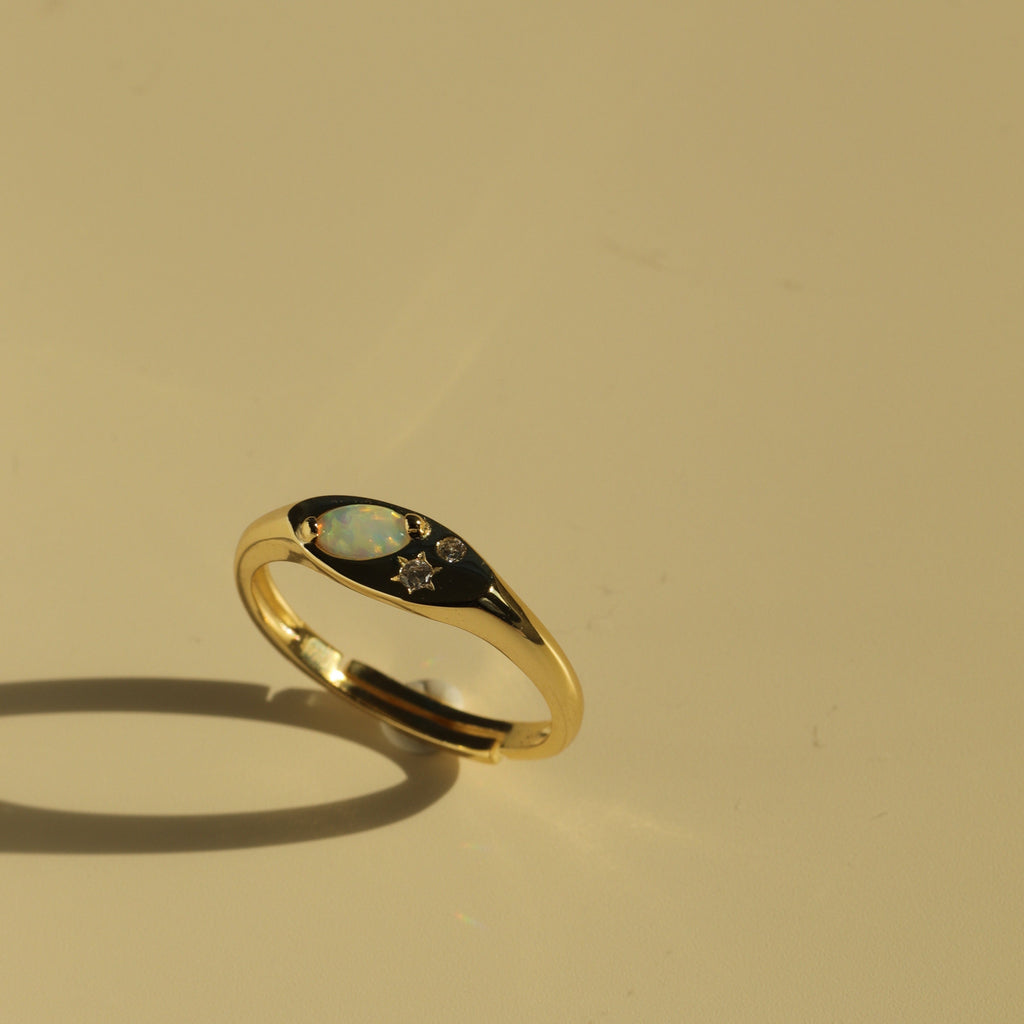 Opal mosaic ring fire gold adjustable ring