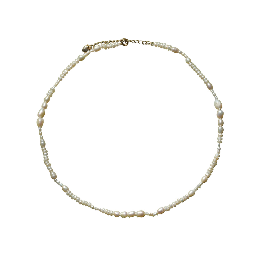pearl mixed size freshwater necklace summer gold