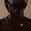 red agate beaded necklace pearl asymmetrical
