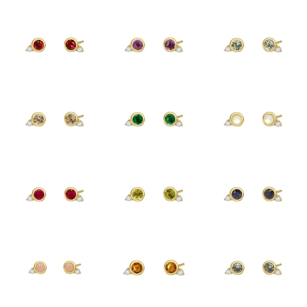 birthstone gemstone earrings ruby garnet citrine pearl studs gold