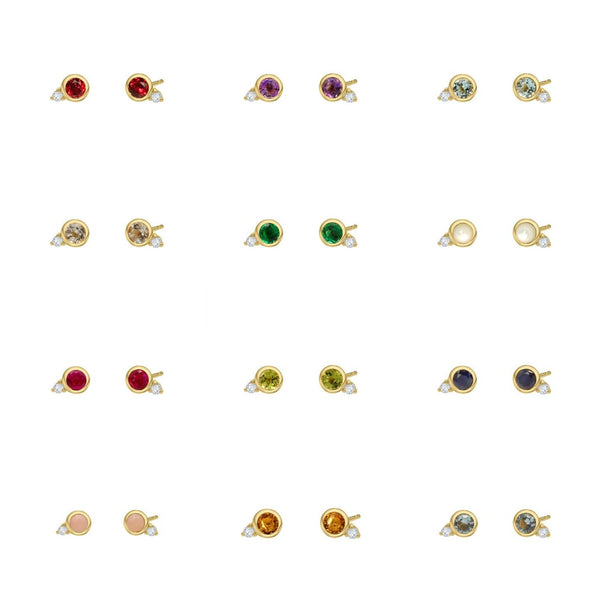 birthstone gemstone earrings ruby garnet citrine pearl studs gold