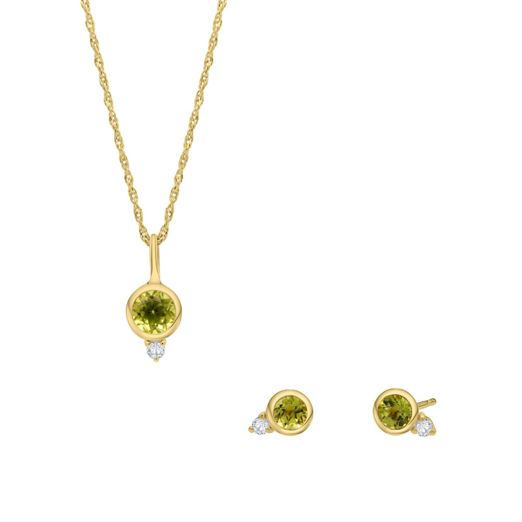 peridot birthstone pendant earring gold