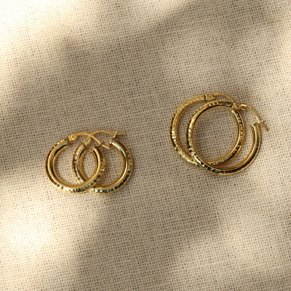 diamond cut shimmer gold hoops huggies