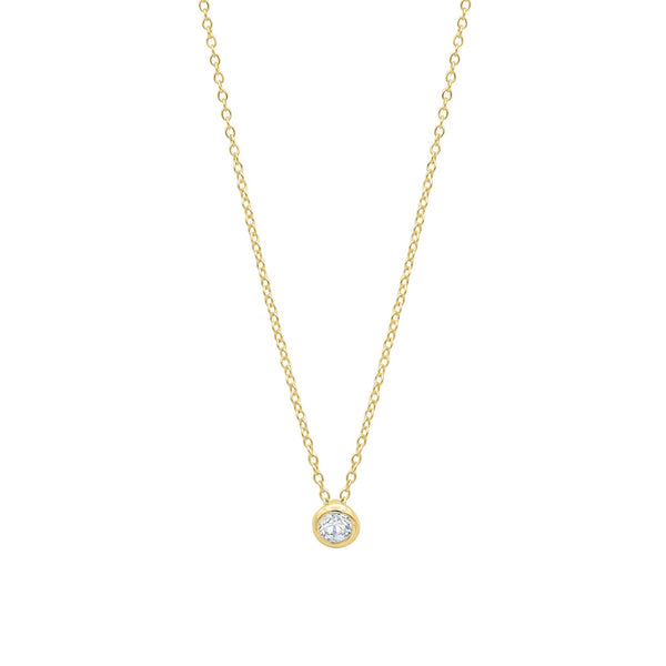 solitaire diamond necklace bezel gold cz