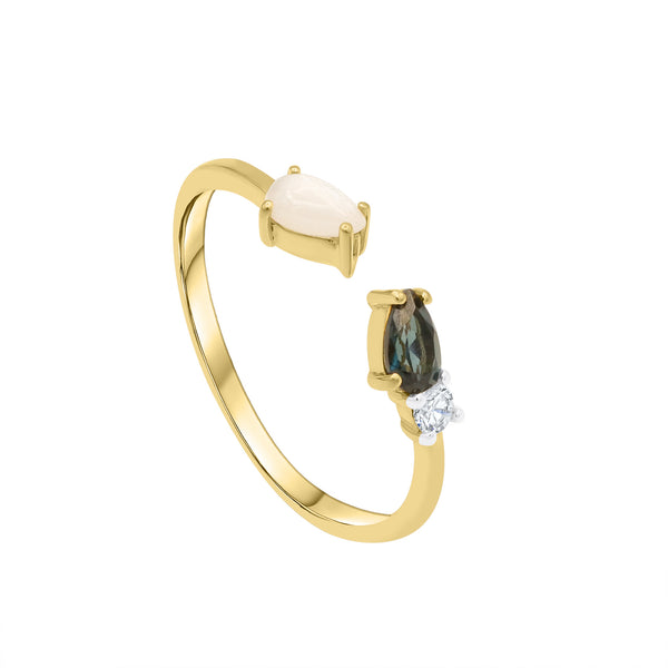 london blue topaz ring gold adjustable pearl