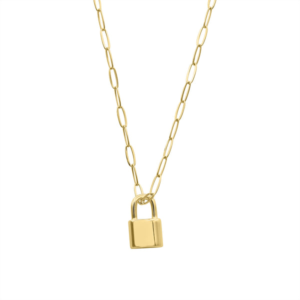 lock gold filled pendant staple charm necklace