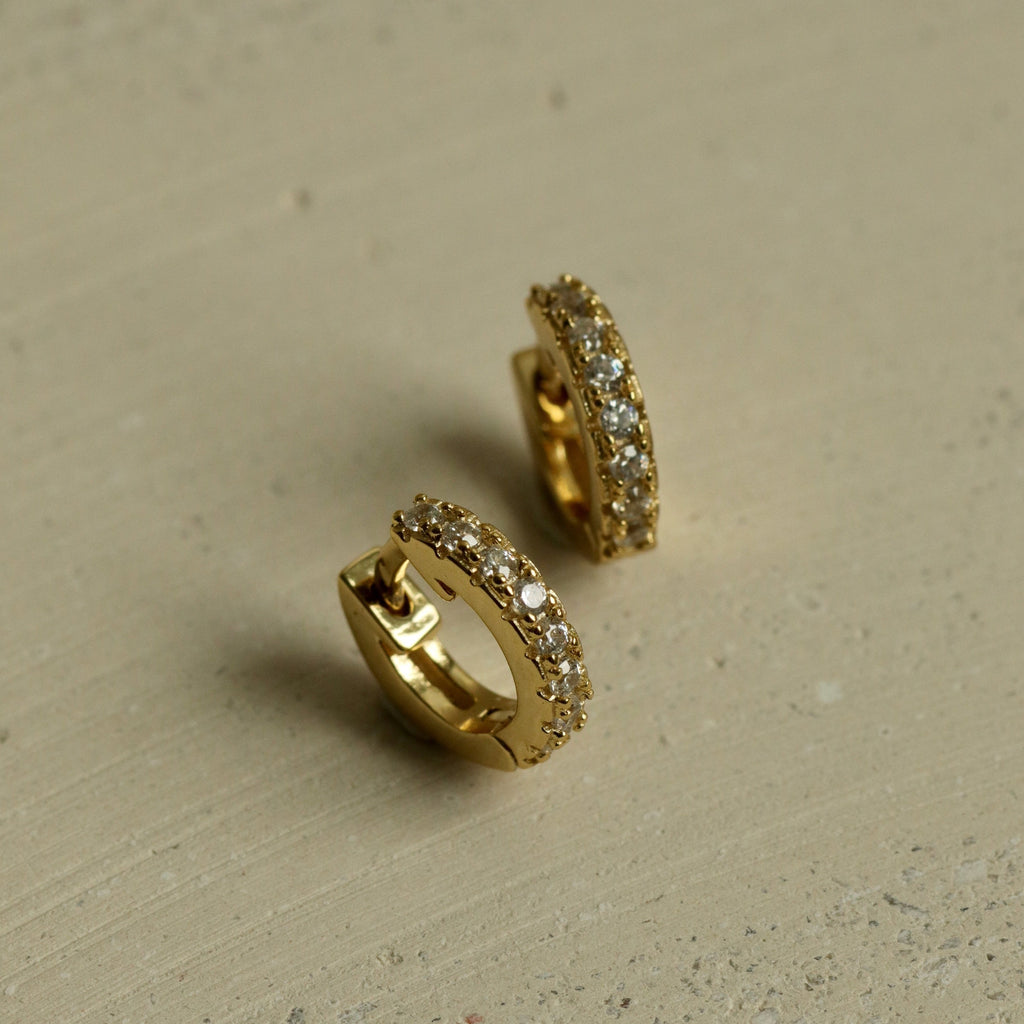 mini huggies pave gold earrings vermeil jewelry