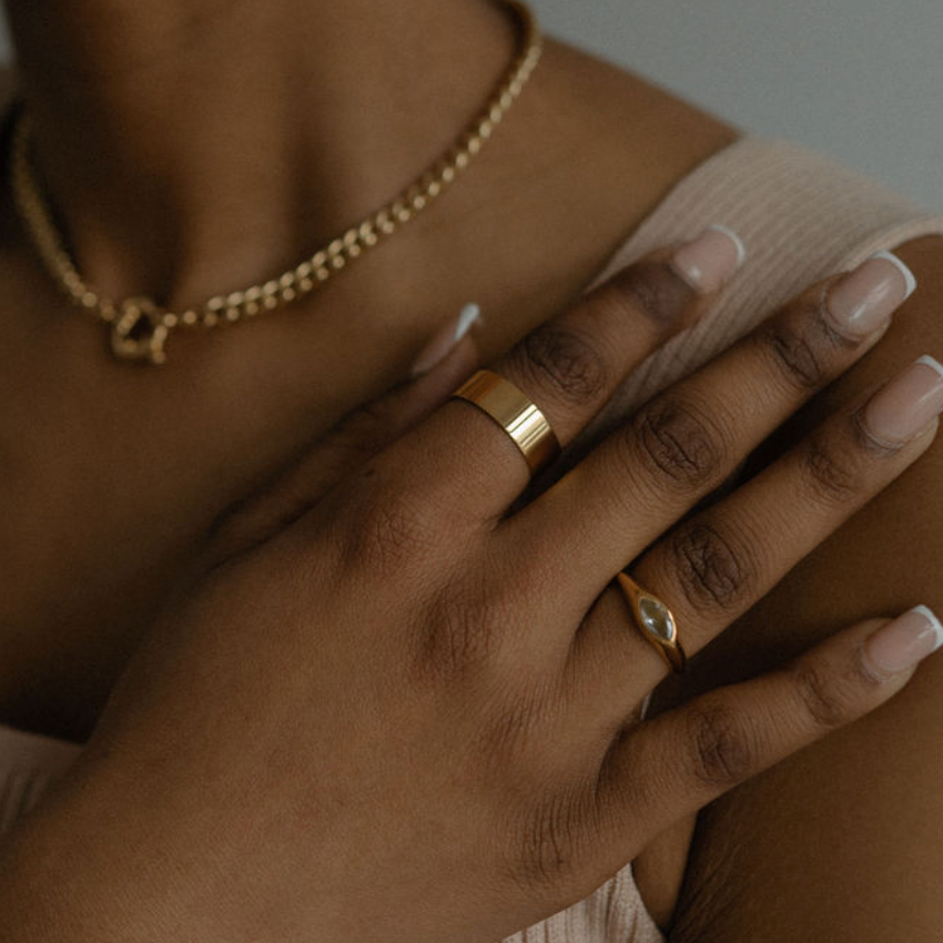 cigar band gold marquise ring